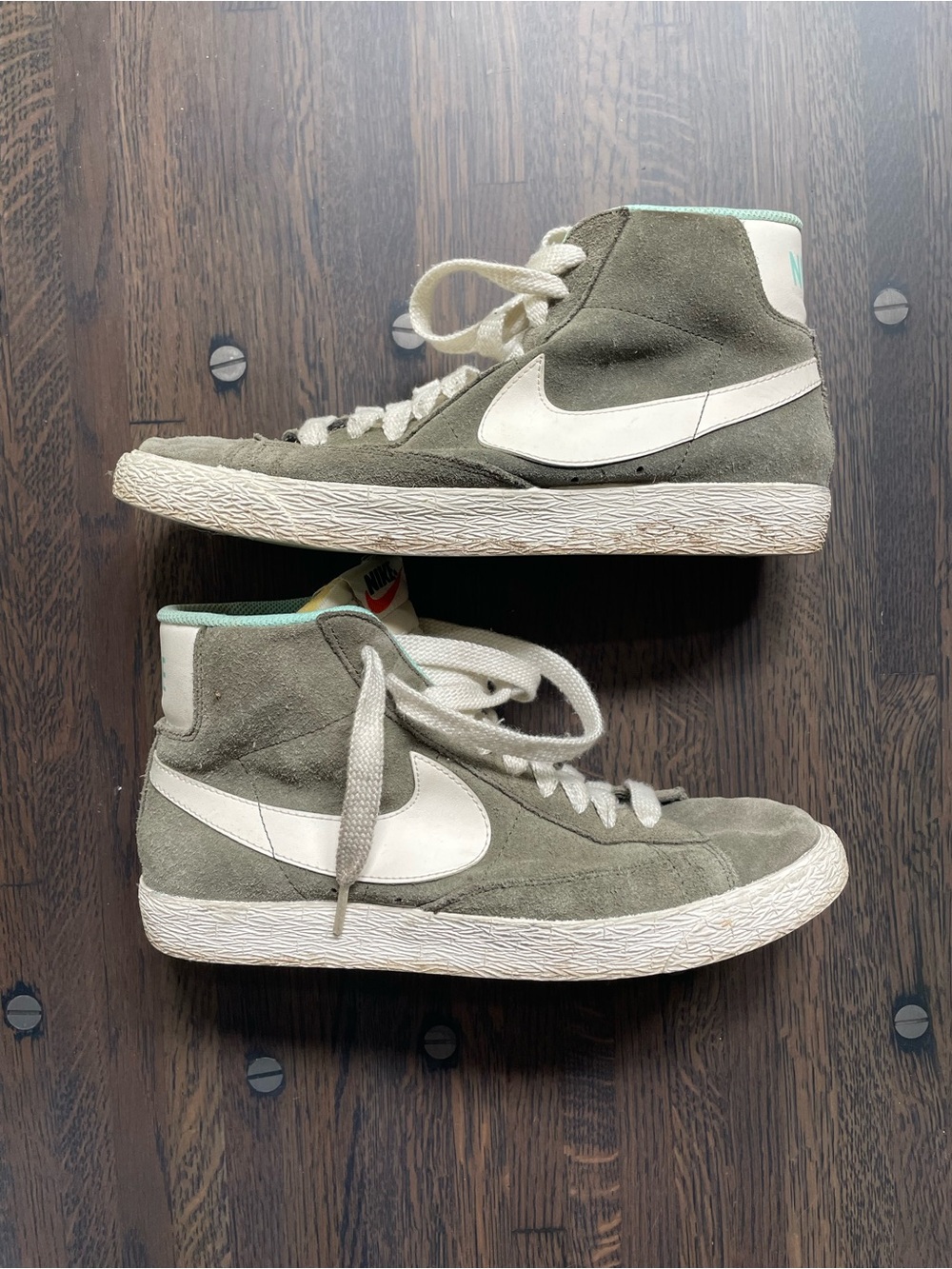 Nike Olive Suede Mid-Top Sneakers with White Swoosh